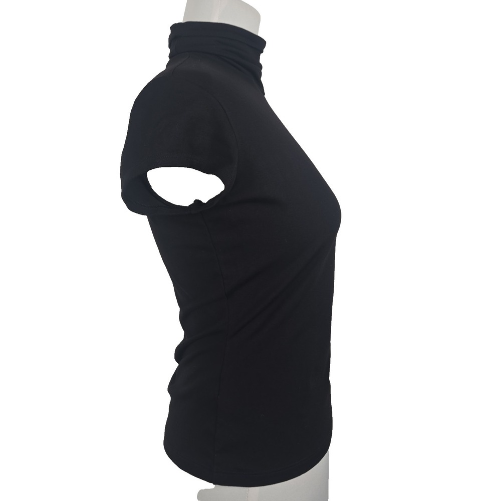 Susana Monaco Junior Medium Black Short Sleeve Turtle Neck Supplex Stretch Top - Picture 2 of 5